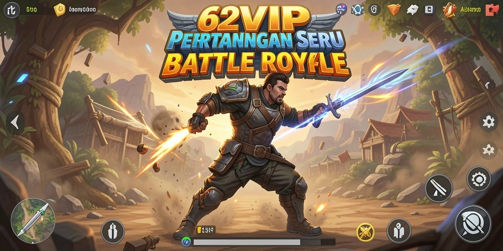 Screenshot dari gameplay Battle Royale yang menegangkan di 62VIP.