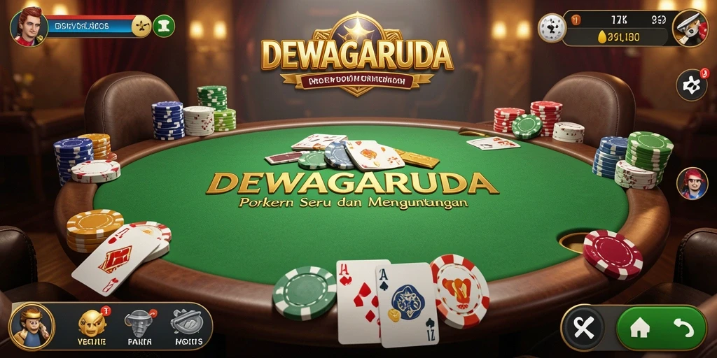 Screenshot gameplay DEWAGARUDA menampilkan aksi poker yang intens.