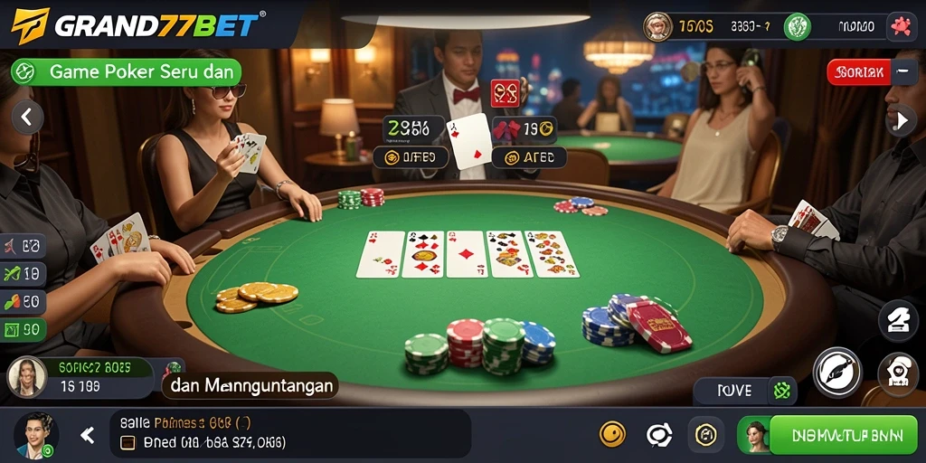 Screenshot utama GRAND77BET menampilkan gameplay poker yang seru dan interaktif.