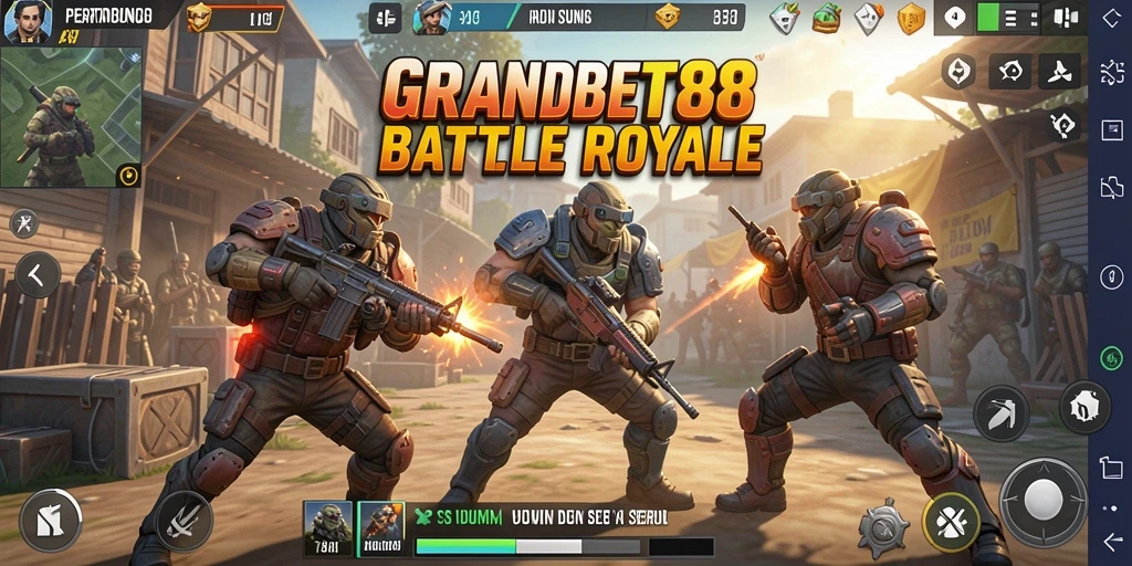 Screenshot gameplay seru GRANDBET88 dengan aksi Battle Royale.