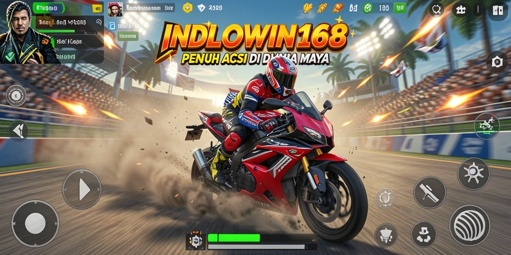 Tampilan gameplay menegangkan dalam balapan motor di INDOWIN168.