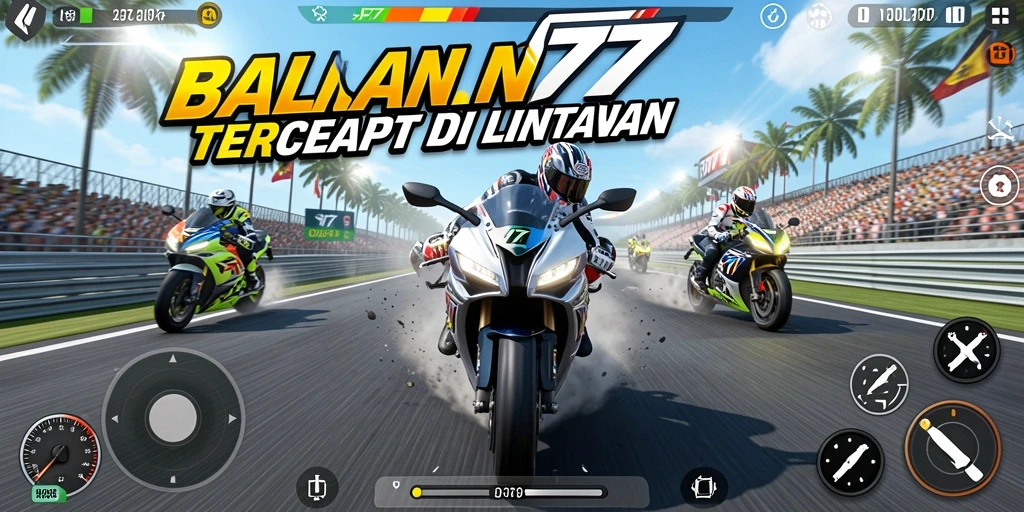 Gameplay JET77 menunjukkan aksi balapan motor yang seru.