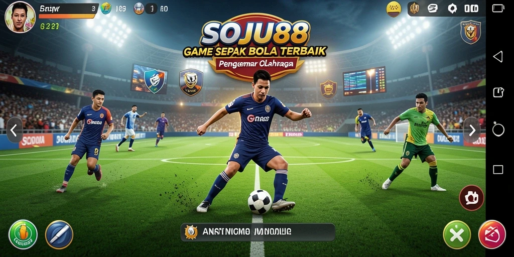 Tampilan gameplay menarik dalam SOJU88 yang menampilkan aksi sepak bola seru.
